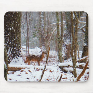Deer in the snow fall mouse pad