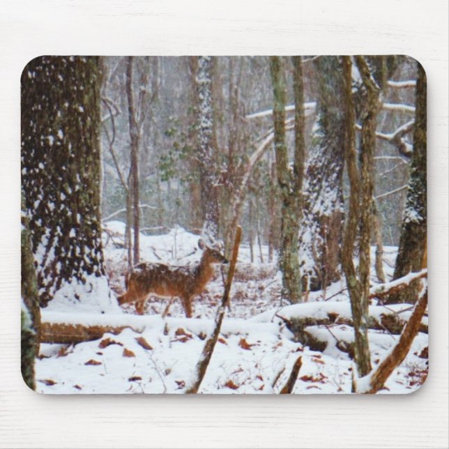 Deer in the snow fall mouse pad (Front)