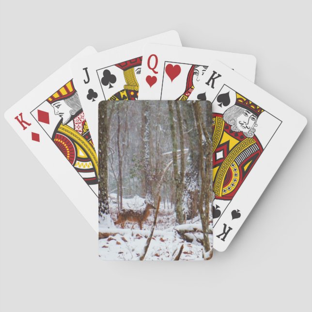Deer in the snow fall playing cards (Back)