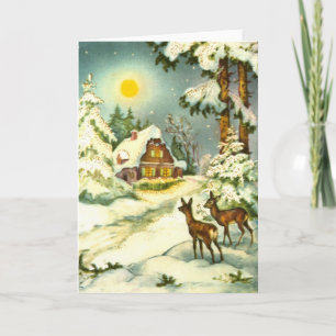 Deer in the snow holiday card
