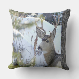 Deer In The Snow Outdoor Pillow