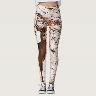 Deer in the snow woods Camo Camouflage . Leggings