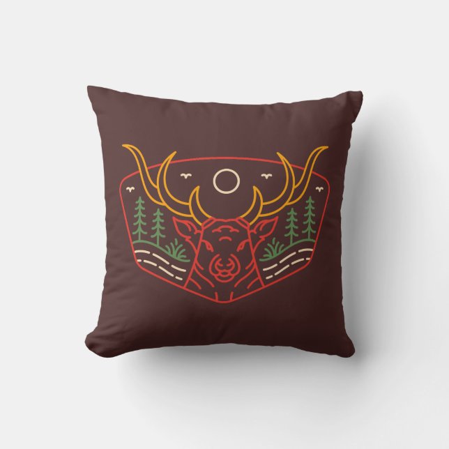 Deer in the Wilderness Throw Pillow (Front)