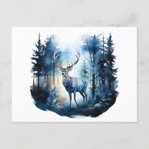Deer in the winter forest postcard