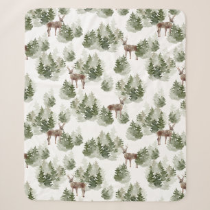 Deer in the Woods Evergreen Fleece Blanket