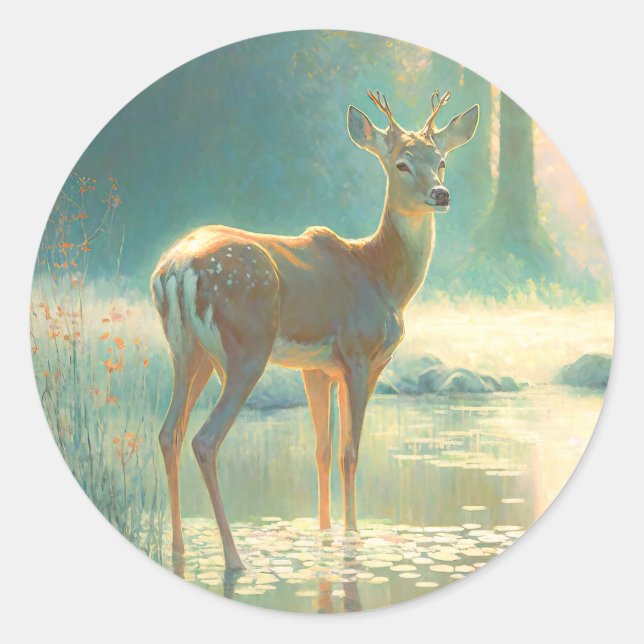 Deer in the Woods Fantasy Sticker (Front)