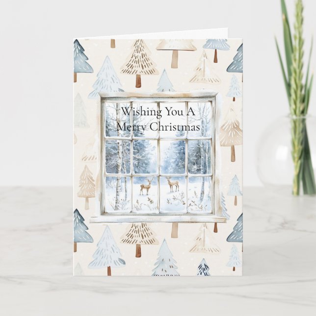 Deer in Window Christmas Trees Card (Front)