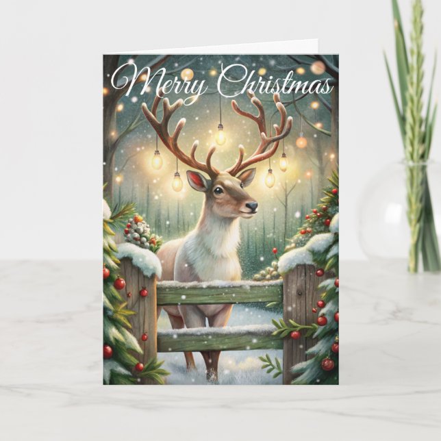 Deer in Winter Christmas Holiday Card (Front)