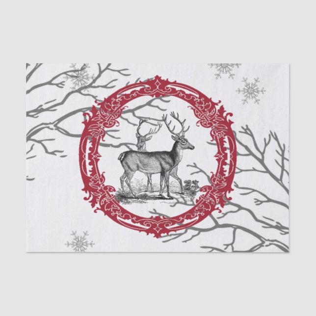 Deer in Winter Forest Christmas Tissue Paper (Front)