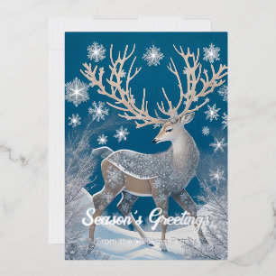 Deer in winter landscape, foil details and text holiday card