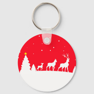 Deer in winter landscape keychain
