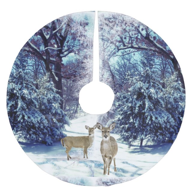 Deer in Winter Wonderland Christmas Tree Skirt (Front)