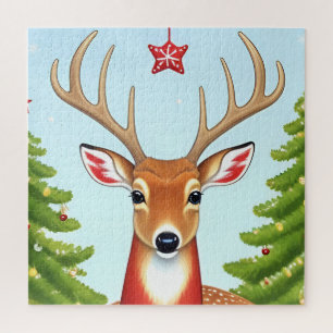 Deer in Winter Wonderland Scene Jigsaw Puzzle