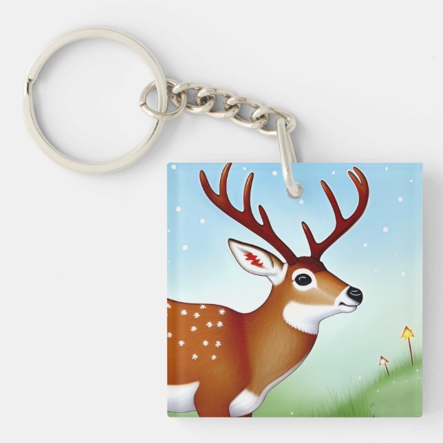 Deer in Winter Wonderland Scene Keychain (Front)