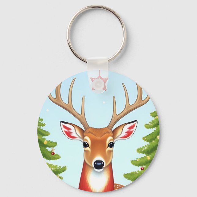 Deer in Winter Wonderland Scene Keychain (Front)