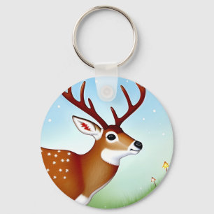 Deer in Winter Wonderland Scene Keychain