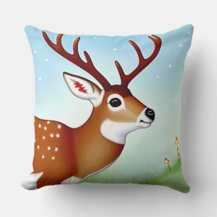 Deer in Winter Wonderland Scene Throw Pillow