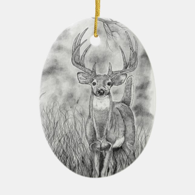 Deer in Woods Ceramic Ornament (Front)