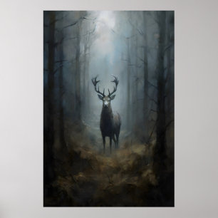 Deer In Woods Dark Academia, Woodland Goth , Dark Poster