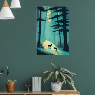 Deer It's snowing! Minimalist Winter Season Art Poster