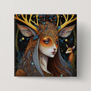 Deer Lady Fantasy Art 2 Inch Square Button