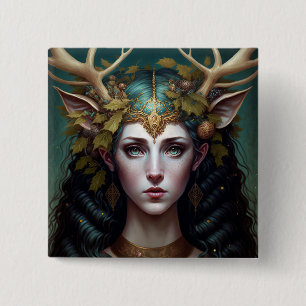 Deer Lady Fantasy Art Button
