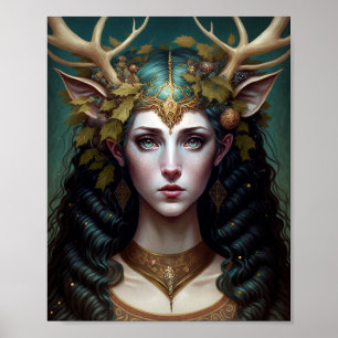 Deer Lady Fantasy Art Poster