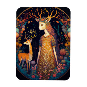 Deer Lady Imaginaire Magnet d'art