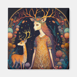Deer Lady Imaginaire Magnet d'art