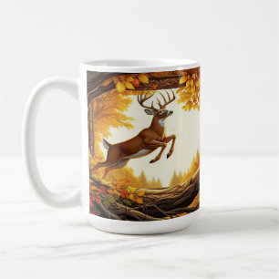 Deer Leaping Through an Enchanting Autumn Forest  Coffee Mug