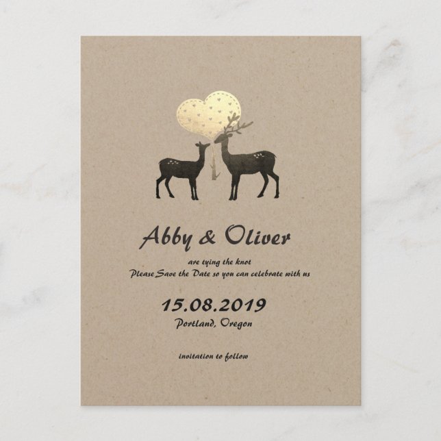 Deer Love Woodland Deer Save The Date Announcement Postcard (Front)
