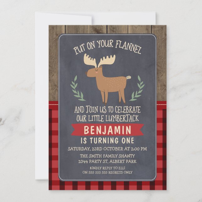 Deer Lumberjack 1st Or 2nd Birthday Invitation (Front)