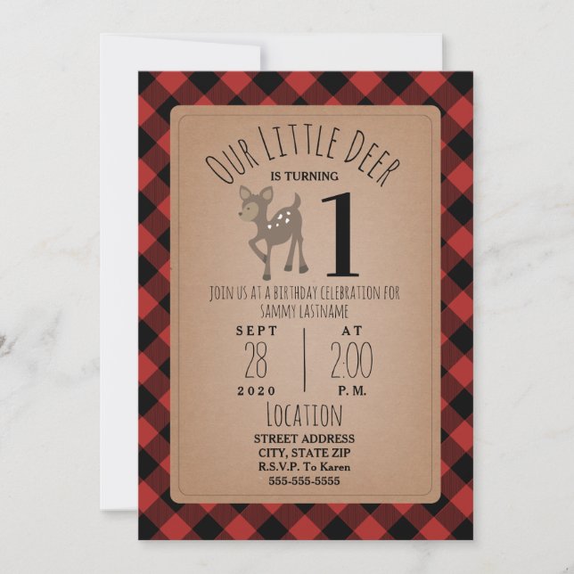 Deer Lumberjack Plaid Birthday Party Invitation (Front)