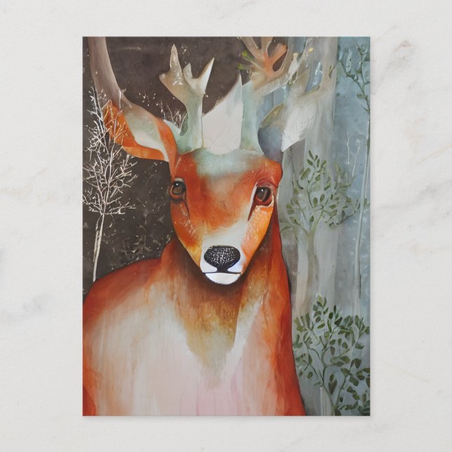 Deer Mixed Media  Postcard (Front)