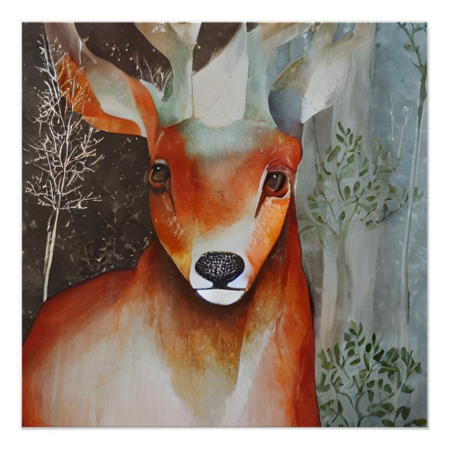Deer Mixed Media Poster (Front)
