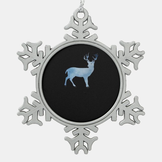 Deer Modern Artistic Design  Snowflake Pewter Christmas Ornament (Front)