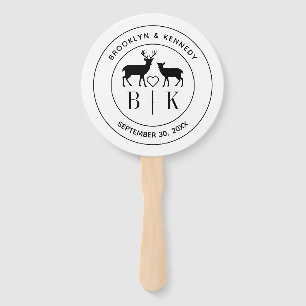 Deer Monogram Rustic Country Wedding Couple Name Hand Fan