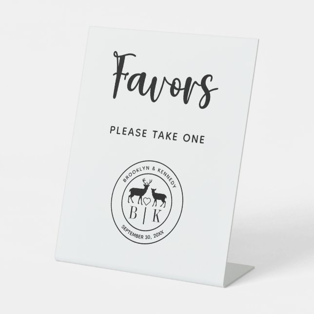 Deer Monogram Rustic Wedding Favours Take One Pedestal Sign (Front)