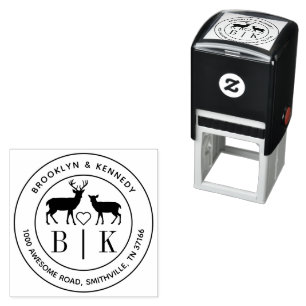 Deer Monogram Wedding Couple Name Return Address Self-inking Stamp