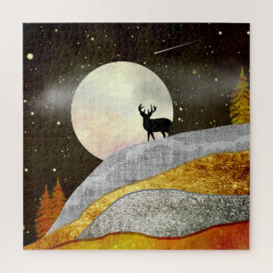 Deer Moon Landscape Jigsaw Puzzle