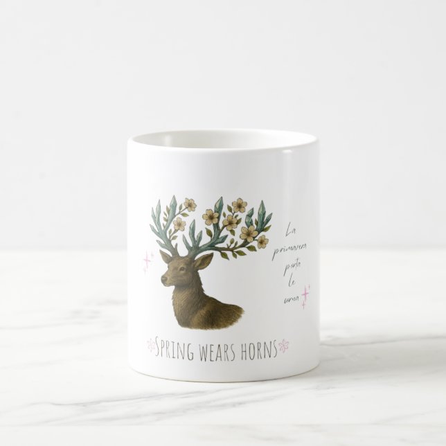 Deer Mug with Flower Antlers – Spring Coffee Cup (Center)
