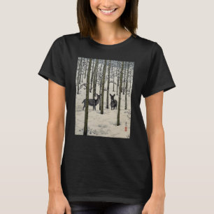 Deer Nara Forest Snow Winter Aspen Japanese Ukiyo  T-Shirt