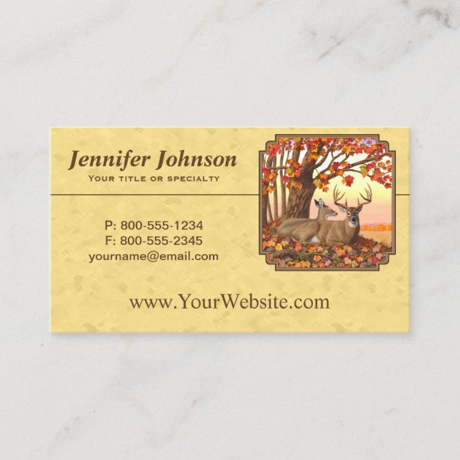 Deer New England Maple Tree Autumn Yellow Business Card (Front)