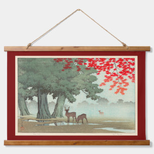 Deer of Nara Park, Hasui Kawase, Woodcut Hanging Tapestry