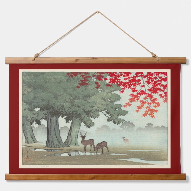 Deer of Nara Park, Hasui Kawase, Woodcut Hanging Tapestry (Front)