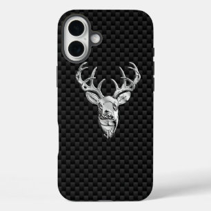 Deer on Carbon Fibre Style Print iPhone 16 Plus Case