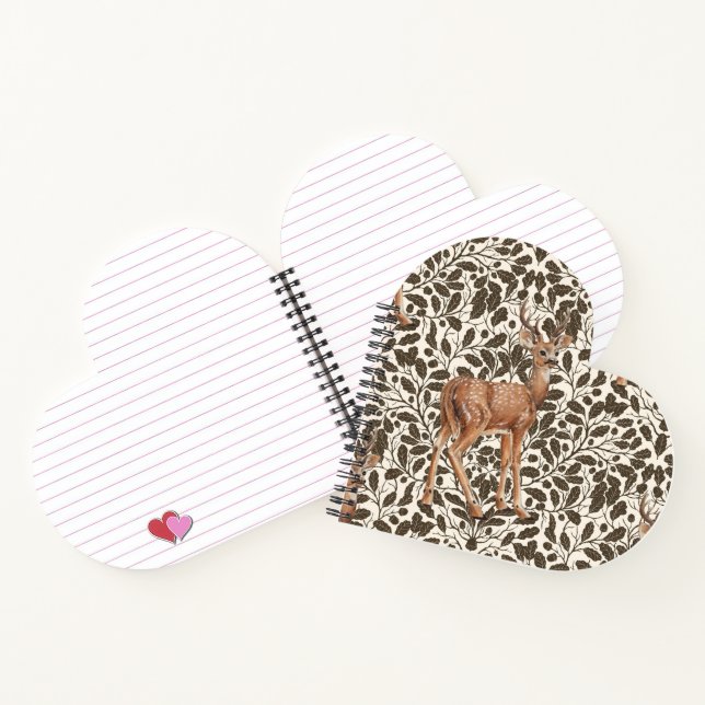 Deer on decorative oak damask pattern in brown and notebook (Inside)