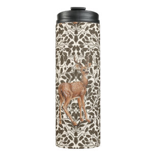 Deer on decorative oak damask pattern in brown and thermal tumbler