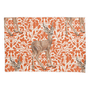 Deer on decorative oak damask pattern in dark oran pillowcase