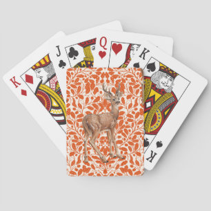 Deer on decorative oak damask pattern in dark oran playing cards